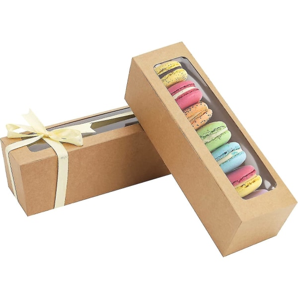 25-pack Macaron Box med genomskinligt fönster, bandförpackning för 6 macarons