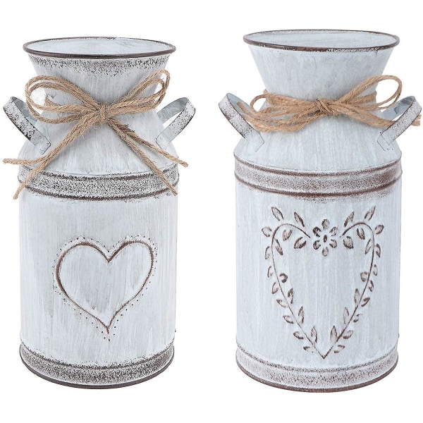 Blomster Vase Vintage Metal Blomsterkrukker Deko Country Style Mælkekande, 2stk