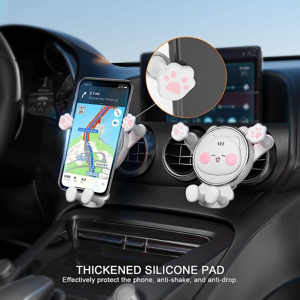 Car Phone Holder Mount, Air Vent Clip Hållare Söt Mobiltelefon Hållare för Car Com White