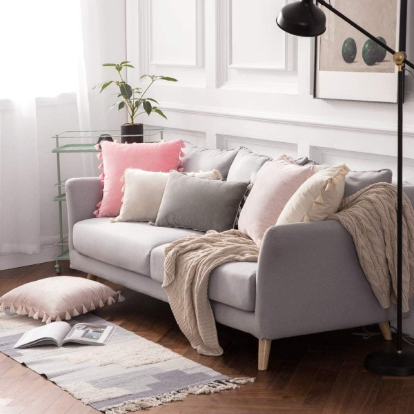 Pakke med 2 Bløde Fløjlsagtige Dekorative Pudebetræk med Kvaster Boho Pudebetræk til Valentinsdag Sofa Seng 50x50cm Lyse Pink Sweetheart Powder 50*50cm
