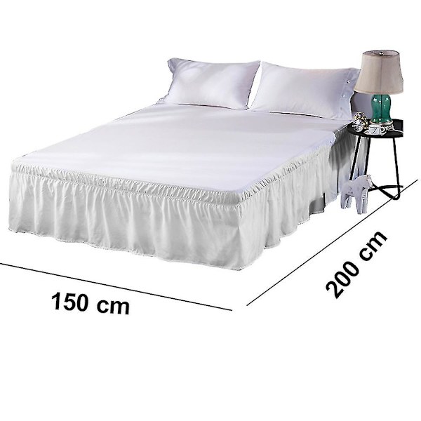 Sengeskørt Hvid Wrap-around Støvskørt, 150*200cm Drop Nem-installere Sengeskørt Rynke/falme Modstand, Maskinvaskbar