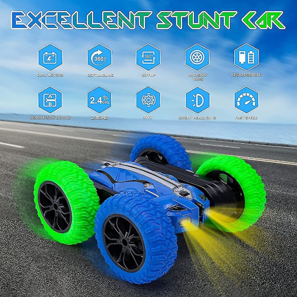 Fjernbetjening bil, 4wd stunt lastbil bil med led lys, dobbeltsidet 360 flips Rc bil, elektrisk rullende roterende rotation race stunt bil, 2.4ghz Rc bil til