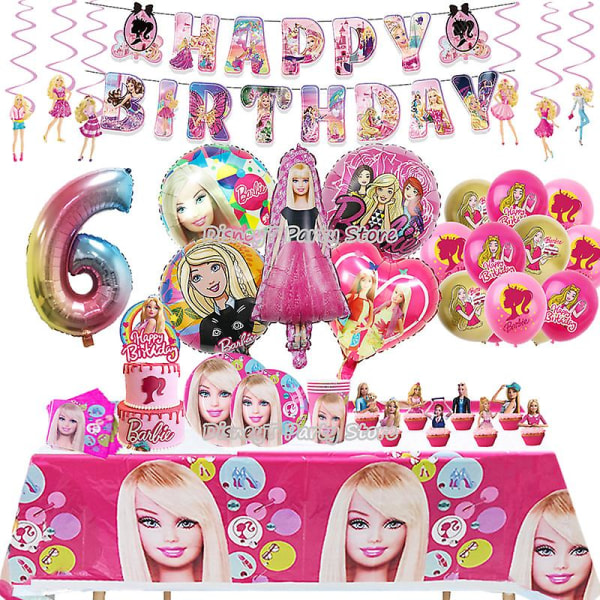 Barbie-syntymäpäiväjuhlien koristelu alumiinifolio ilmapallo lapsille tytöille tapahtumatarvikkeet tausta kertakäyttöiset pöytäastiat banneri lahjapussi 7 inches Plate-10pcs