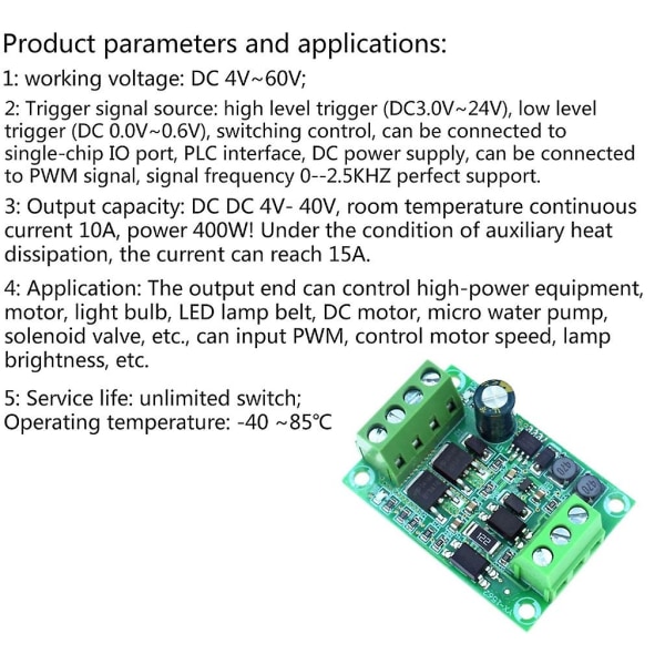 Dc 4v-60v Høj-effekt 400w Mos Rør Mosfet Trigger Drive Modul Høj / Lav Niveau