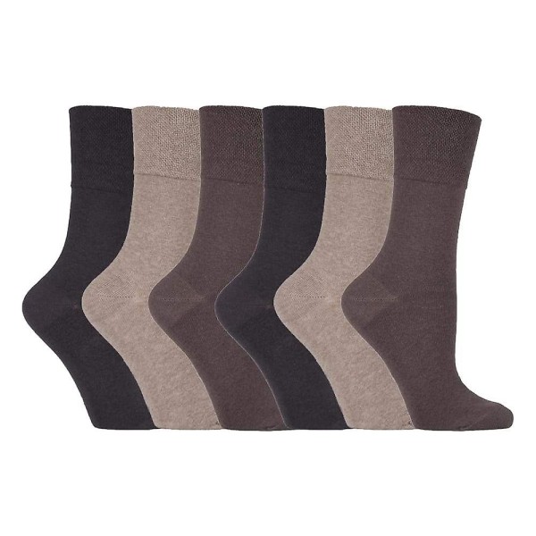 6-pack damstrumpor med mjuk grepp, utan resår, storlek 4-8 UK Brown / beige