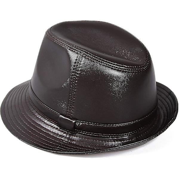 Vinterhatte, Mænds Læder Fedora Hat Jazz Cap Fåreskind Tophat Middelaldrende Gentleman Hat Panama Efterår Og Vinter 55-63cm