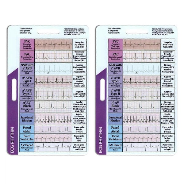 2 stk. EKG/EKG Rytme Lommekort Dobbeltsidig EKG Rytme Tolkningsmerke Kort EKG Rate Lommekort EKG Kaliper
