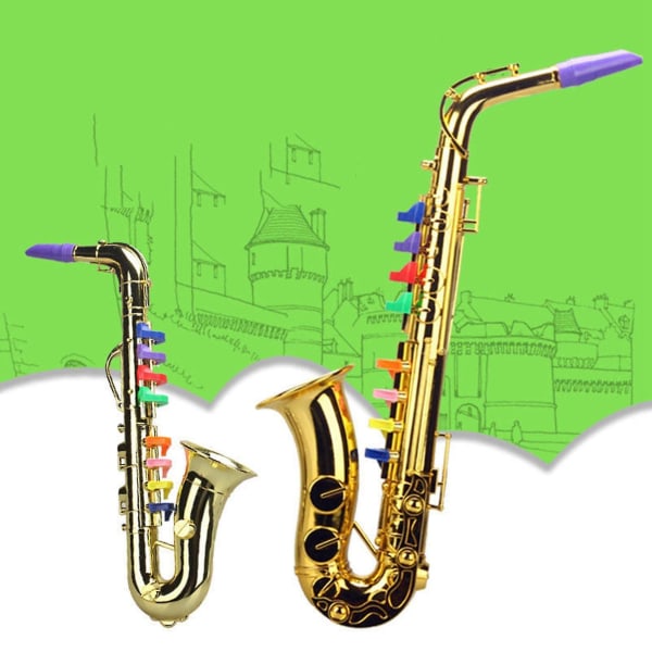 Saxofon 8 farvede taster Simuleringslegetøj til børn Festlegetøj Guld