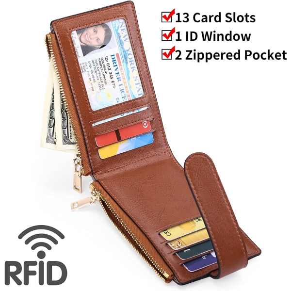 Naisten lompakko nahkainen RFID-suojaus naisten kolikkolaukku, ultraohut korttilaukku, jossa AirTag lyhyt lompakko (retroruskea)
