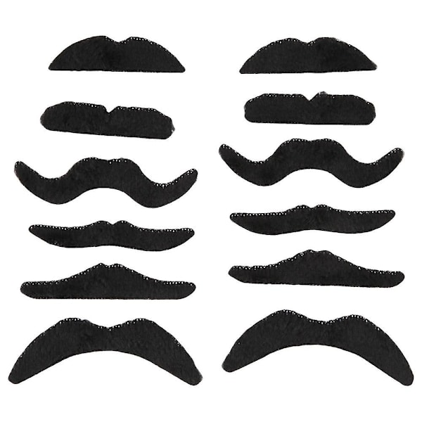 12 stk. selvklæbende assorteret overskæg / moustache sæt fancy dress fest fødselsdag stilfuld