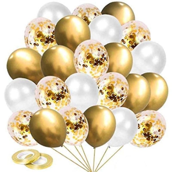 Guld födelsedagsfest ballonger, 60 st guld konfetti heliumballonger, vita guld ballonger, metalliska ballonger