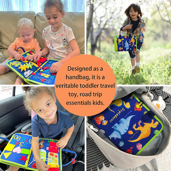 Montessori-leksak för småbarn, 4-lagers aktivitetsbräda, sensorisk leksak, Montessori-leksaker för pojkar 3 4 år, lär sig grundläggande livsfärdigheter Dinosaur interlayer