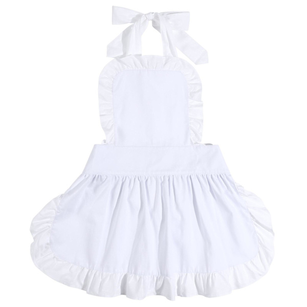 Kvinners arbeidsantrekk Hvit forkle Fancy Dress Maid Costume Apron Husarbeid forkle Bib forkle