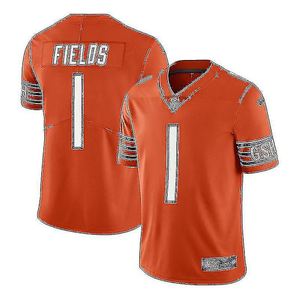 Nfl Football Jersey Chicago Bears Jersey Top Kortärmad T-shirt 1# Fields Orange Broderad Jersey