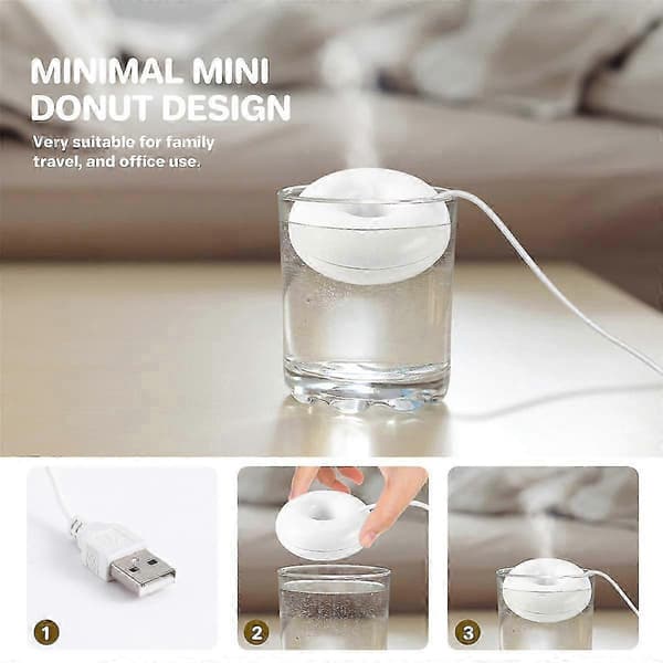 Hvit smultring luftfukter USB kontor skrivebord mini luftfukter bærbar