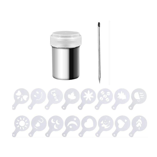 Kakao Shaker, kaffepulver Shaker 16 stk. Kaffe Cappuccino Stencils Barista Pen til Cappuccino Po