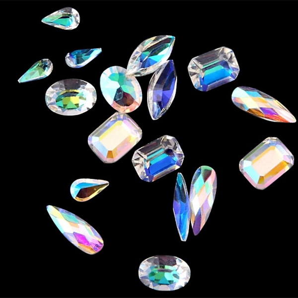 Art Rhinestone Palet 12 Gitre Farverige Vanddråbe Form Firkantet