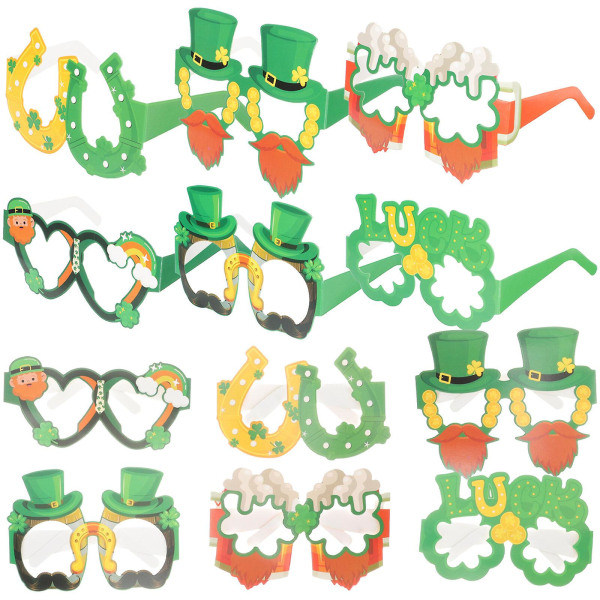 12 stk St. Patrick's Day festbriller Morsomme papirbriller Patrick Festival kostymetilbehør