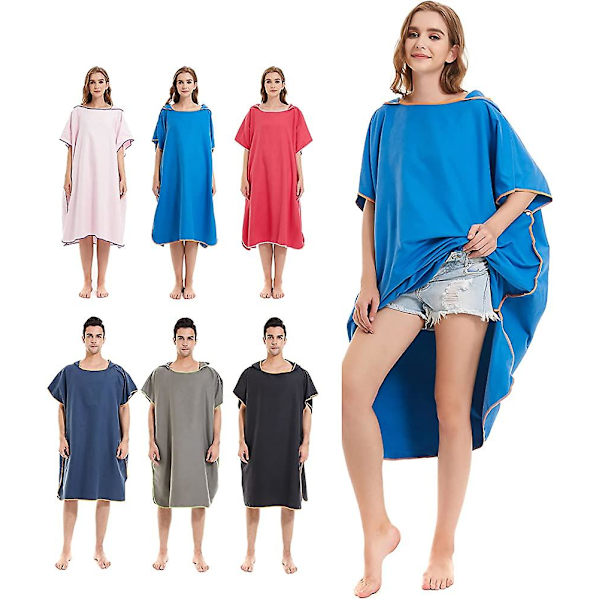 Ombyte Robe Handduk Poncho Med Huva Snabbtorkande Lätt Omklädning Handduk Extra