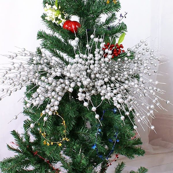 Sølvbær Kunstige Julegreiner For Juletrpynt Glitter Julepinner Pinner DIY Håndverk