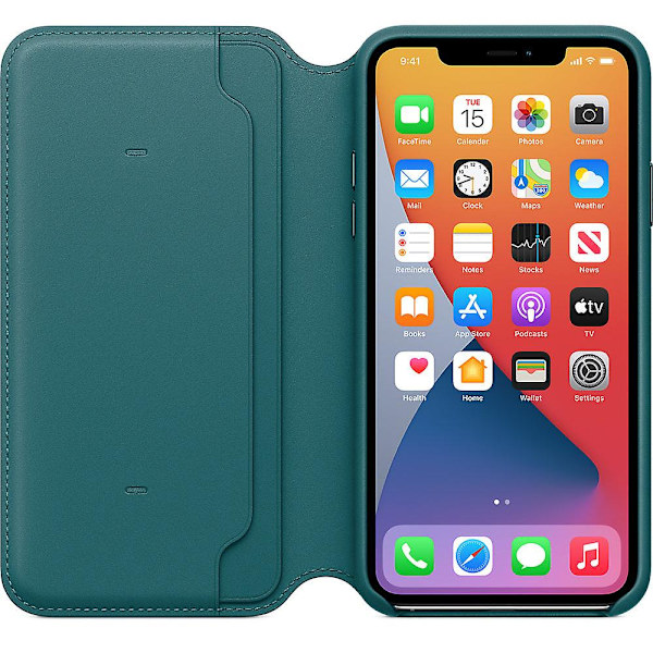 Apple skinnfolio for iphone 11 pro max - påfugl/bringebær Raspberry