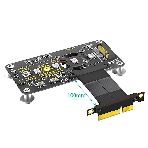 3 in 1 M.2 (NGFF) NVME M-Key SSD PCI-E 4X -jatkokaapeli jäähdytystuulettimella ja automaattisella värinmuutos-LEDillä (10 cm)