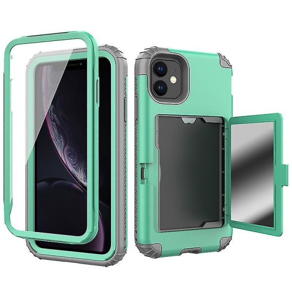 Kortti-silikoninen pudotuksenkestävä phone case, käännettävä phone case kosmeettisella peilillä, sopii Iphone X -sarjaan (mintunvihreä)
