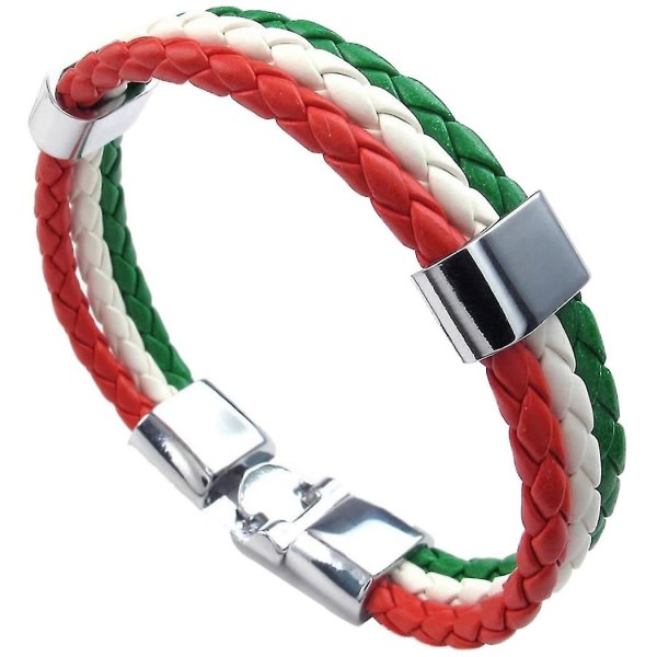 Smykkearmbånd, Italiensk flagg armbånd, lærlegering, for menn og kvinner, grønn hvit rød (bredde 14 mm