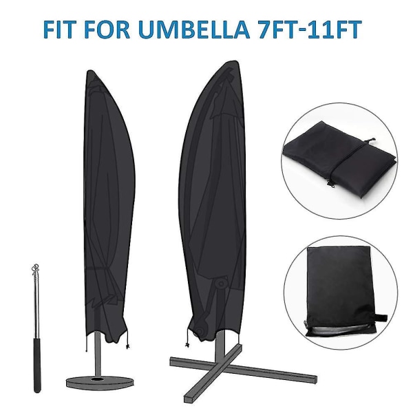 Aurinkovarjon cover, vedenpitävä, tuulenpitävä, raskas repeytymisenkestävä Oxford-kangas, erittäin suuri uloke sateenvarjon cover vetoketjulla (265 x 40/70 / 50 cm) - musta