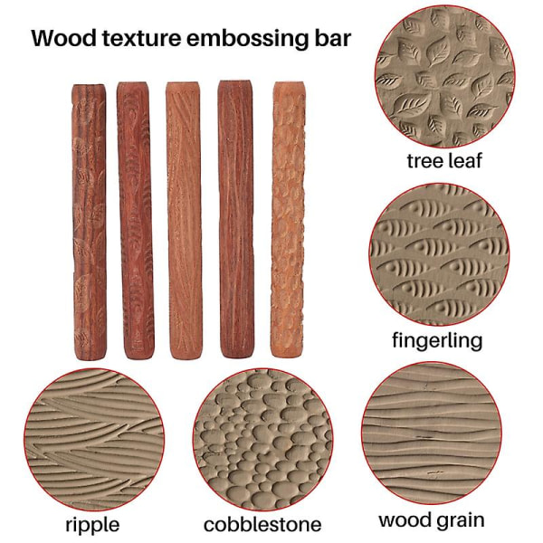 5 st keramikverktyg Trähandrullar, för lerstämpelmönster/rullmönster, keramiska verktyg, arcilla P