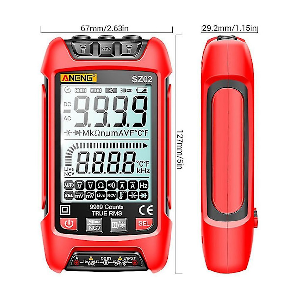 Smart Digital Multimeter True Auto Elektrisk Kapacitansmätare Ac Motstånd Transistor Röd