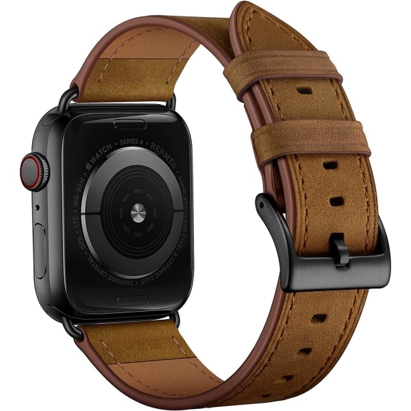 Kompatibel med Apple Watch Band 45 mm 44 mm 42 mm, äkta Lea