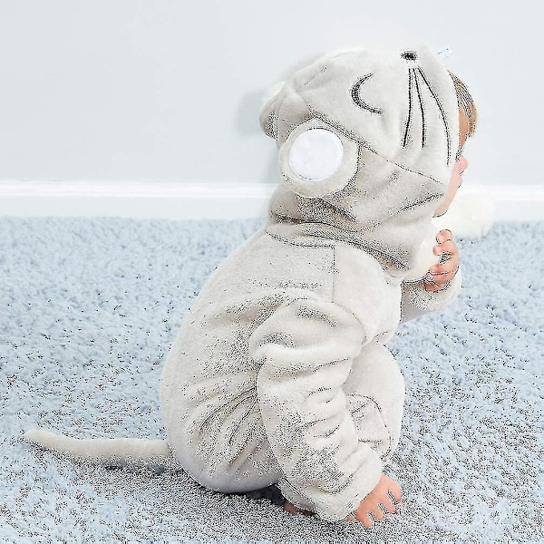 Unisex Dyredrakt Vinter Høst Flanell Hettegenser Romper F Mouse 80CM