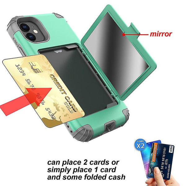 Kort-silikone Anti-drop telefonetui, flip telefonetui med kosmetisk spejl, velegnet til Iphone X-serien (mintgrøn)