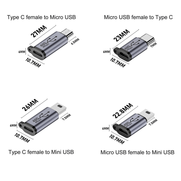 Usb-c till mikro USB adapter Typ-c hona till mikro USB hane-omvandlarkontakt Micro to Mini USB