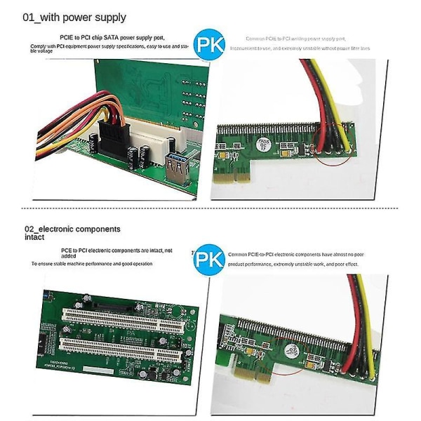 PCI-PCI-sovitin PCIe kahdelle PCI-paikalle laajennus USB 3.0 lisäkortti S-muunnin F