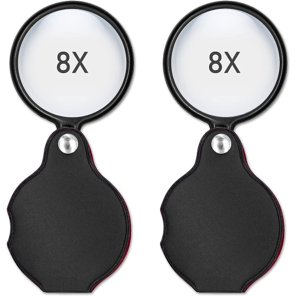 2 stk. 8x Lille Lommeforstørrelsesglas Premium Foldbart Mini Forstørrelsesglas Med