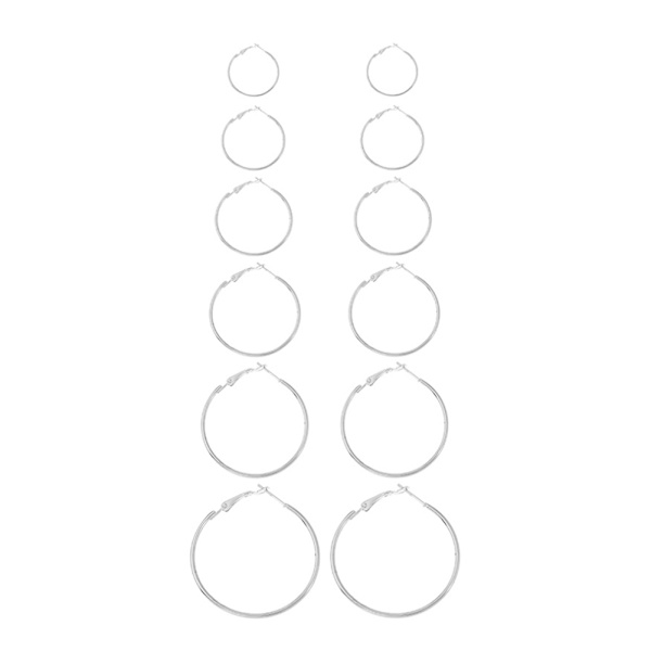 Kvinnors örhängen 6 par/set stora creoler mode silver