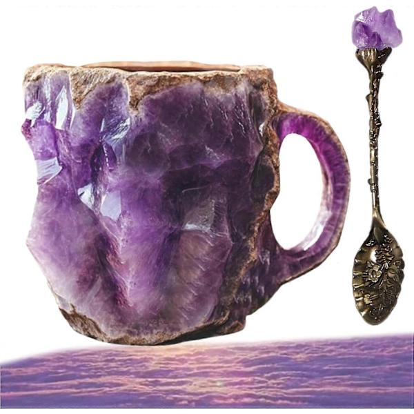 Harts Resin Ametist Mineral Kristall Kaffeekopp - 3D Unik Ädelstensliknande Kopp, Perfekt Födelsedag & Julgåva för Kvinnor