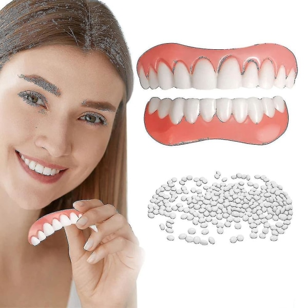 2 pakkauksen hammasproteesit Kosmeettiset hampaat Mukavat ylä- ja alaproteesit Viilut Kosmeettiset hampaat