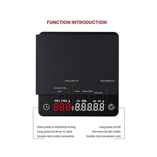 Miniälykäs keittiövaaka, tarkka digitaalinen kahvivaaka espressolle, jossa ajastin