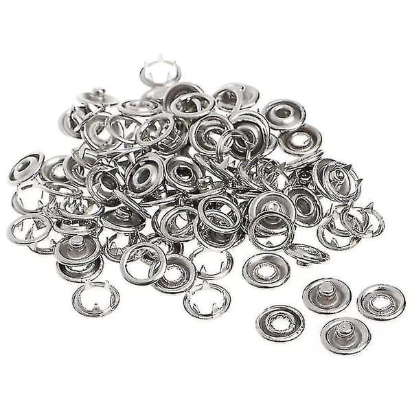 50 sett med trykknapper, trykknapper, ringspenner, fester