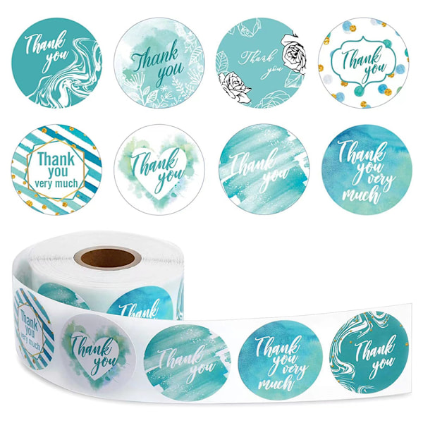 500pcs Thank You Stickers Roll Blue Watercolor Envelope Sealing Stickers 8 Designs