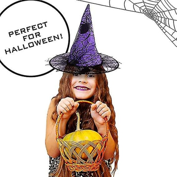 Heksehatt - Halloween-kostyme for voksne eller barn - Tilbehør heksekjole - Fancykjole for kvinner eller barn 2 stk-rød og lilla