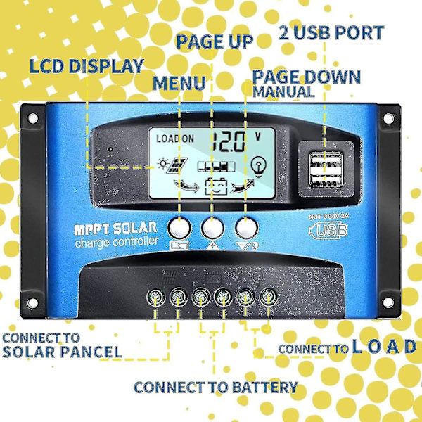 Mppt 100a 12v/24v Auto Focus Tracking Solpanel Laddningsregulator Med Dubbel Usb-port, Lcd-display, Ny Mppt-teknik