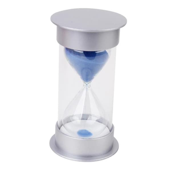Tio minuters timglas timglas timglas timer heminredning silverfärgat lock blå sand