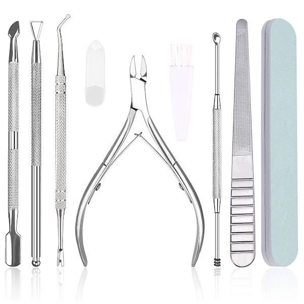 Nagelbandstrimmer med nagelbandspusher 9 st, nagelbandborttagare nagelbandstång nagelbandsklippare och nagelbandsklippare professionell nagelvård manikyrverktygssats
