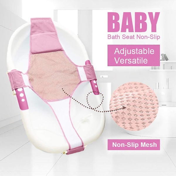 Nyfødt baby badekrakk støtte nett badekar slynge dusj mesh bading vugge ringer for badekar (badekar ikke inkludert) (blå), rosa