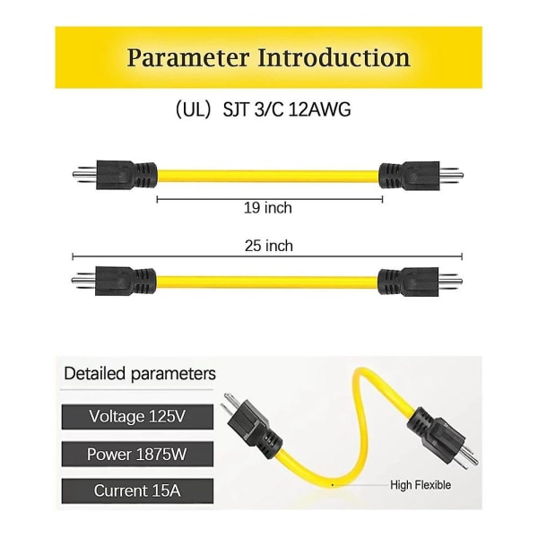 Hannforlengelse, Rv & Generator Adapter Cord, 5-15p For Transfer Switch, 12awg 125v Dobbel Hann