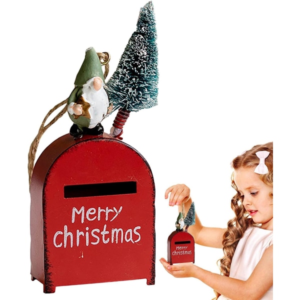 Joulupukin korttikotelo - maalaismainen kirjekuorilaatikko, metallinen korttikotelo kodin sisustukseen, pieni korttikotelo korttikuorille, syntymäpäivä, valmistujaiset (punainen) red